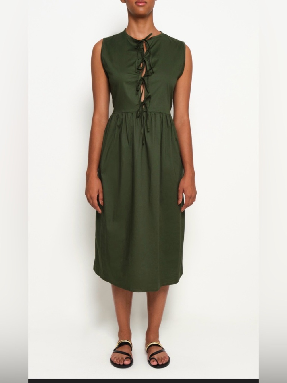 THE LULO PROJECT Green Sleeveless Midi Dress NWT Lace Up Front Cotton Blend